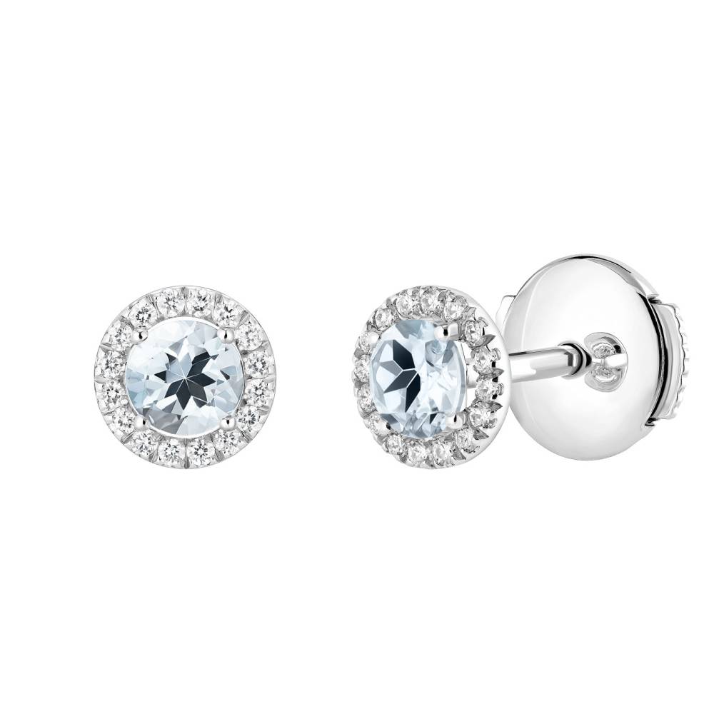 Boucles d'oreilles Or blanc Aigue-marine et diamants Rétromantique S 2