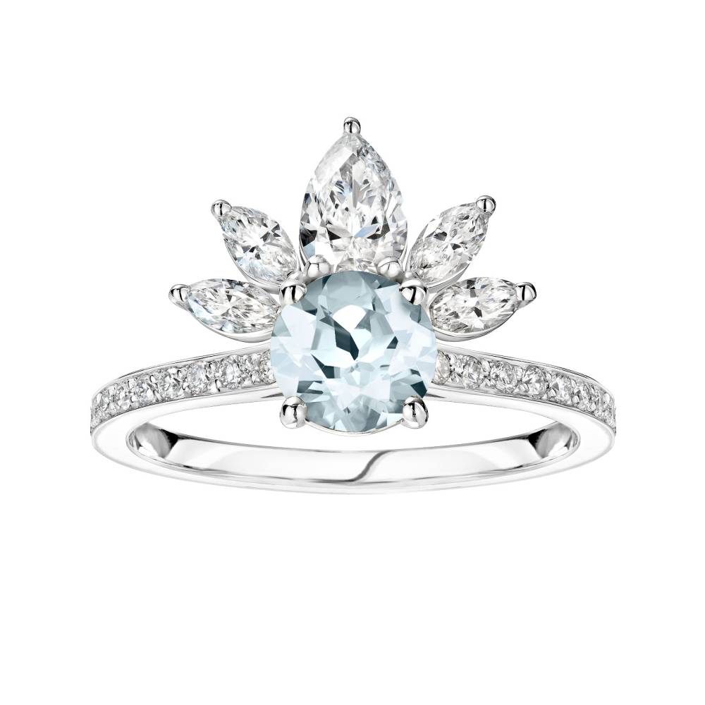 Ring White gold Aquamarine and diamonds EverBloom Pavée 2