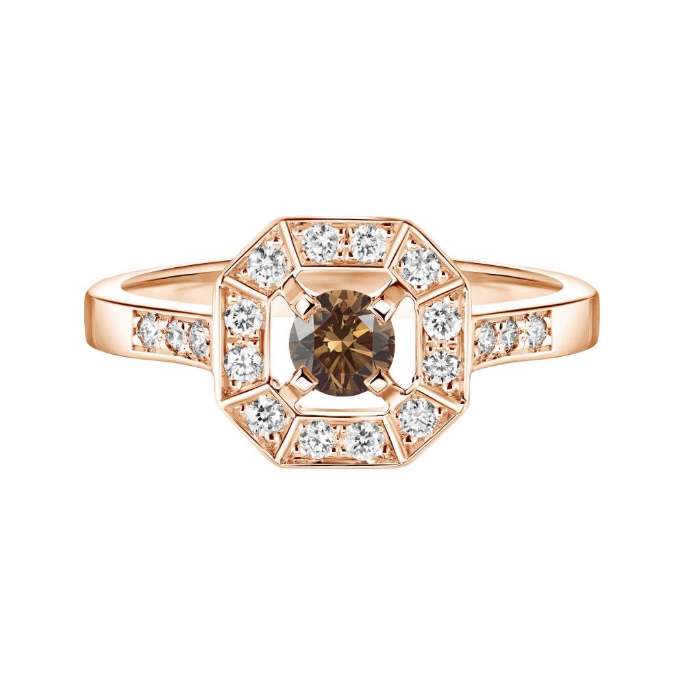 Ring Rose gold Chocolate Diamond and diamonds Art Déco Rond 4 mm 2