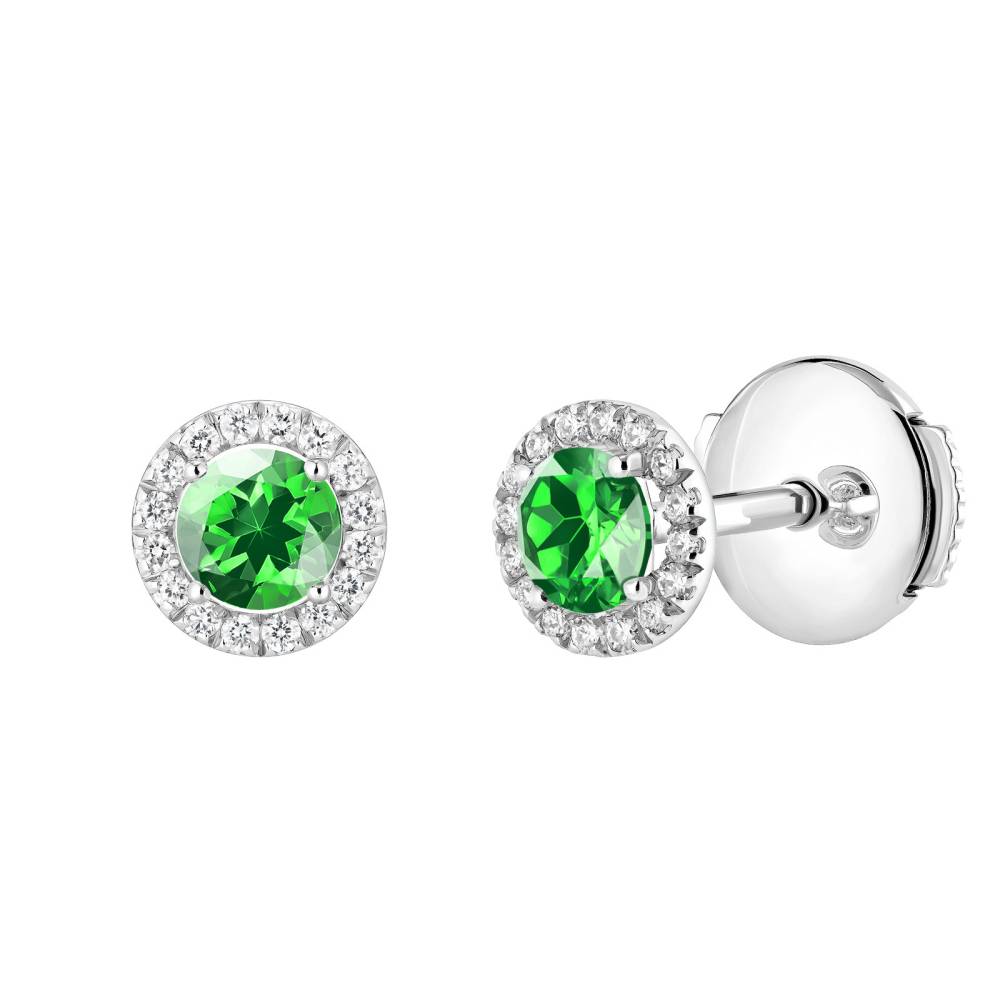 Boucles d'oreilles Or blanc Tsavorite et diamants Rétromantique S 2