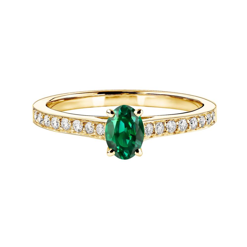 Ring Yellow gold Emerald and diamonds Lady Ovale Pavée 2