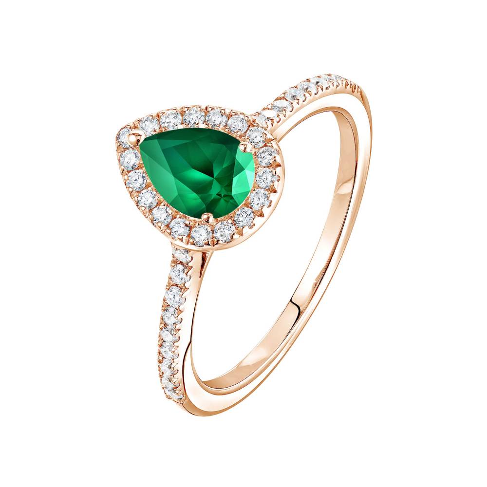 Ring Rose gold Emerald and diamonds Rétromantique Poire Pavée 2