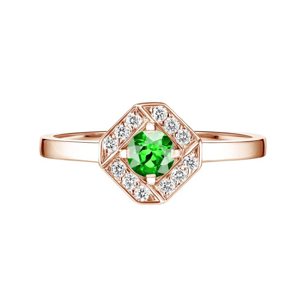 Bague Or rose Tsavorite et diamants Plissage Rond 4 mm 2