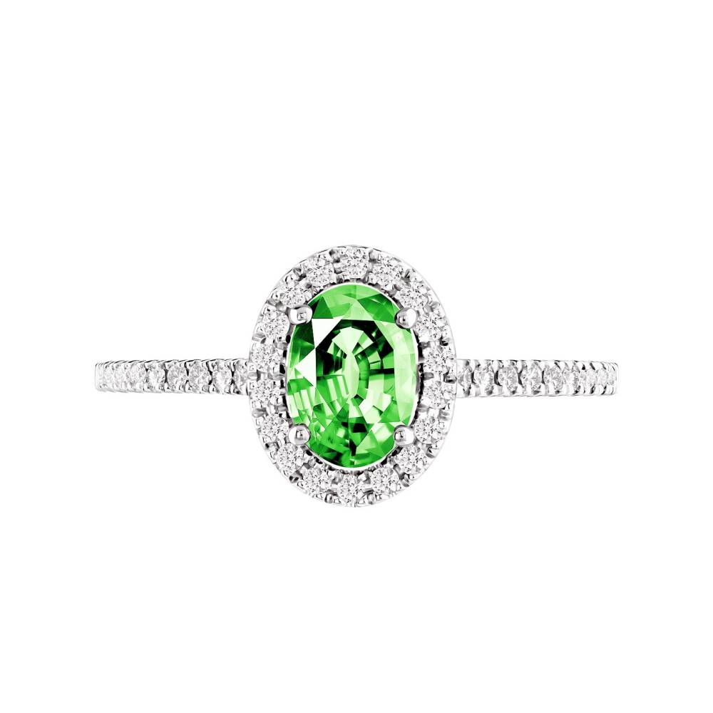 Bague Or blanc Tsavorite et diamants Rétromantique Ovale Pavée 2