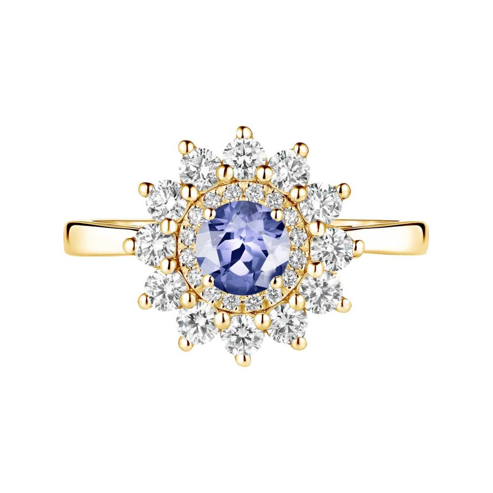 Ring Yellow gold Tanzanite and diamonds Lefkos 5 mm 2