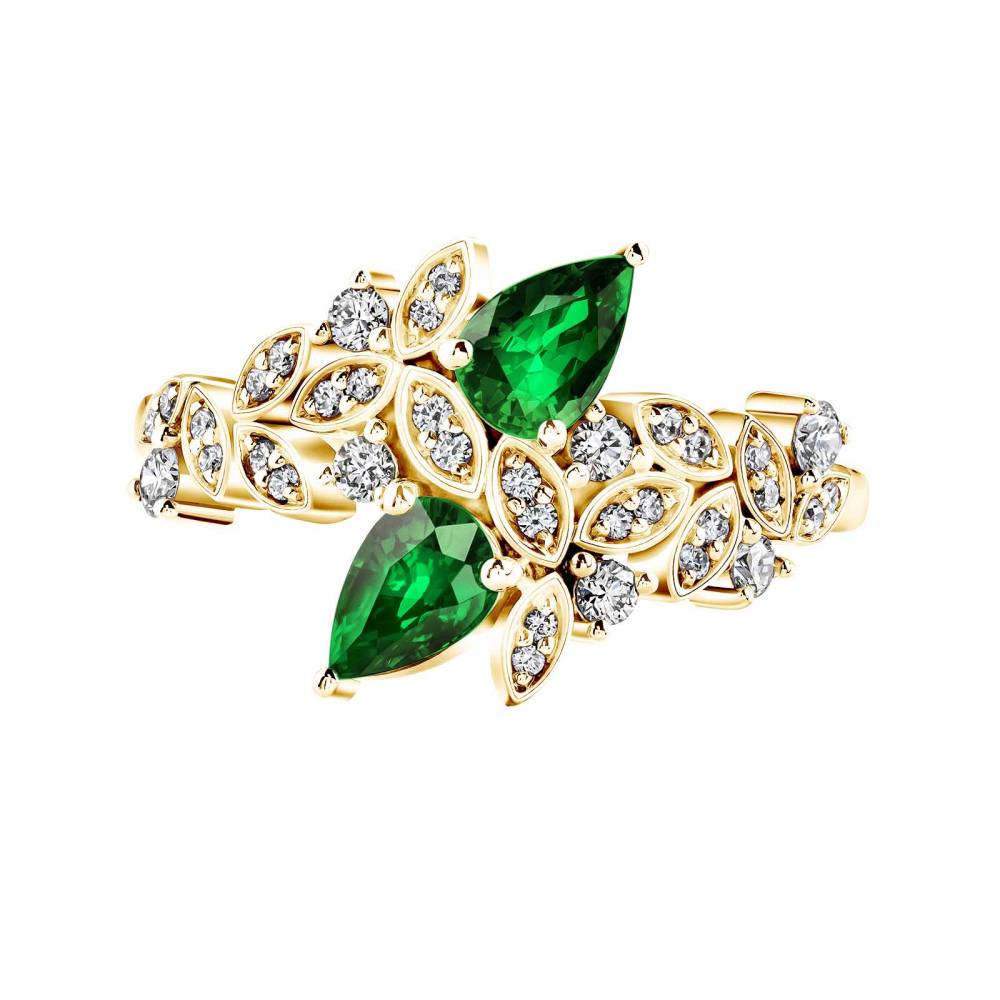 Ring Yellow gold Tsavorite and diamonds EverBloom Toi & Moi 2