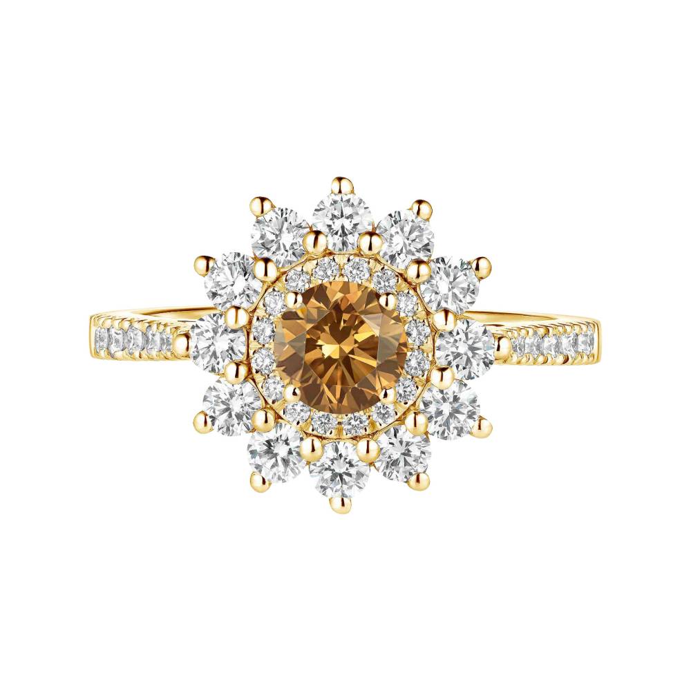 Ring Yellow gold Cognac Diamond and diamonds Lefkos 4 mm Pavée 2