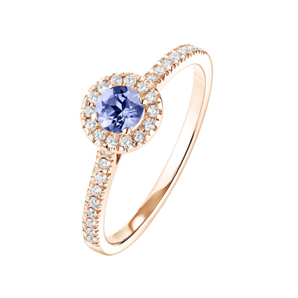 Bague Or rose Tanzanite et diamants Rétromantique S Pavée 2