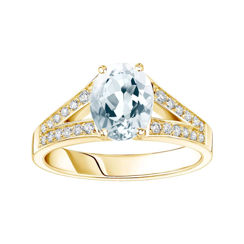 Bague Or jaune Aigue-marine et diamants Rétromantique Tiare Pavée 2