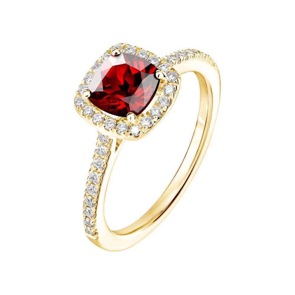 Ring Yellow gold Garnet and diamonds Rétromantique Coussin Pavée 2