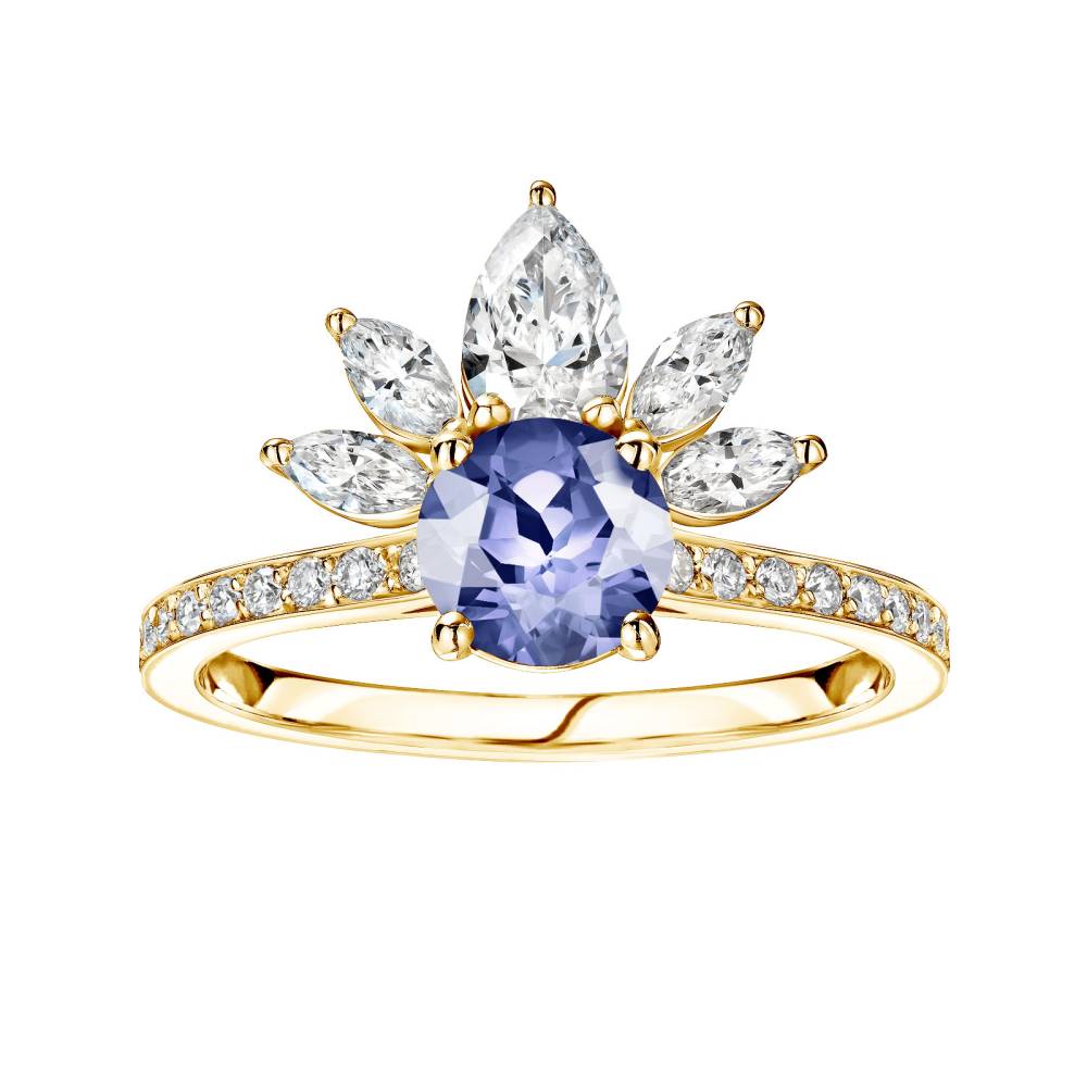 Ring Yellow gold Tanzanite and diamonds EverBloom Pavée 2