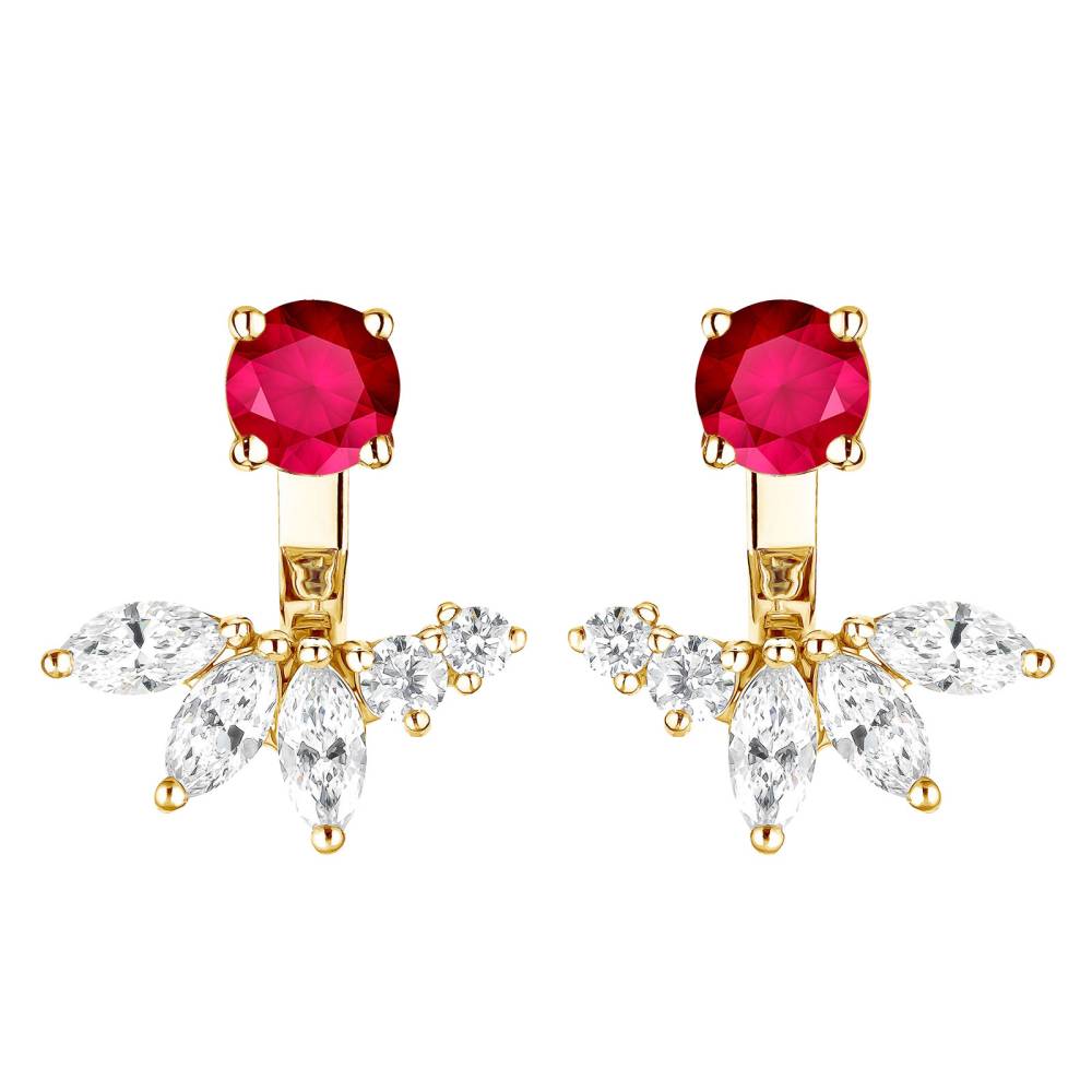 Earrings Yellow gold Ruby and diamonds EverBloom Symétriques 2