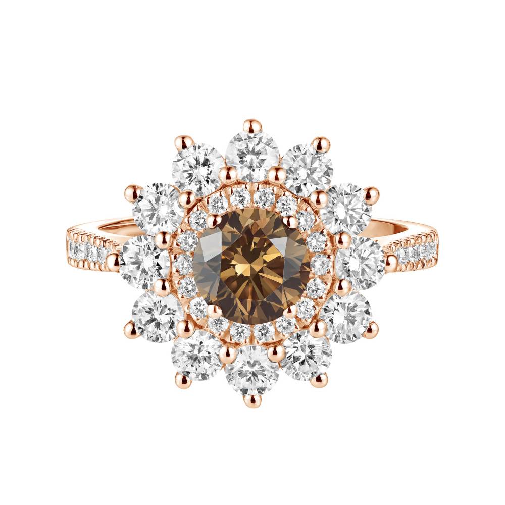 Ring Rose gold Chocolate Diamond and diamonds Lefkos 6 mm Pavée 2