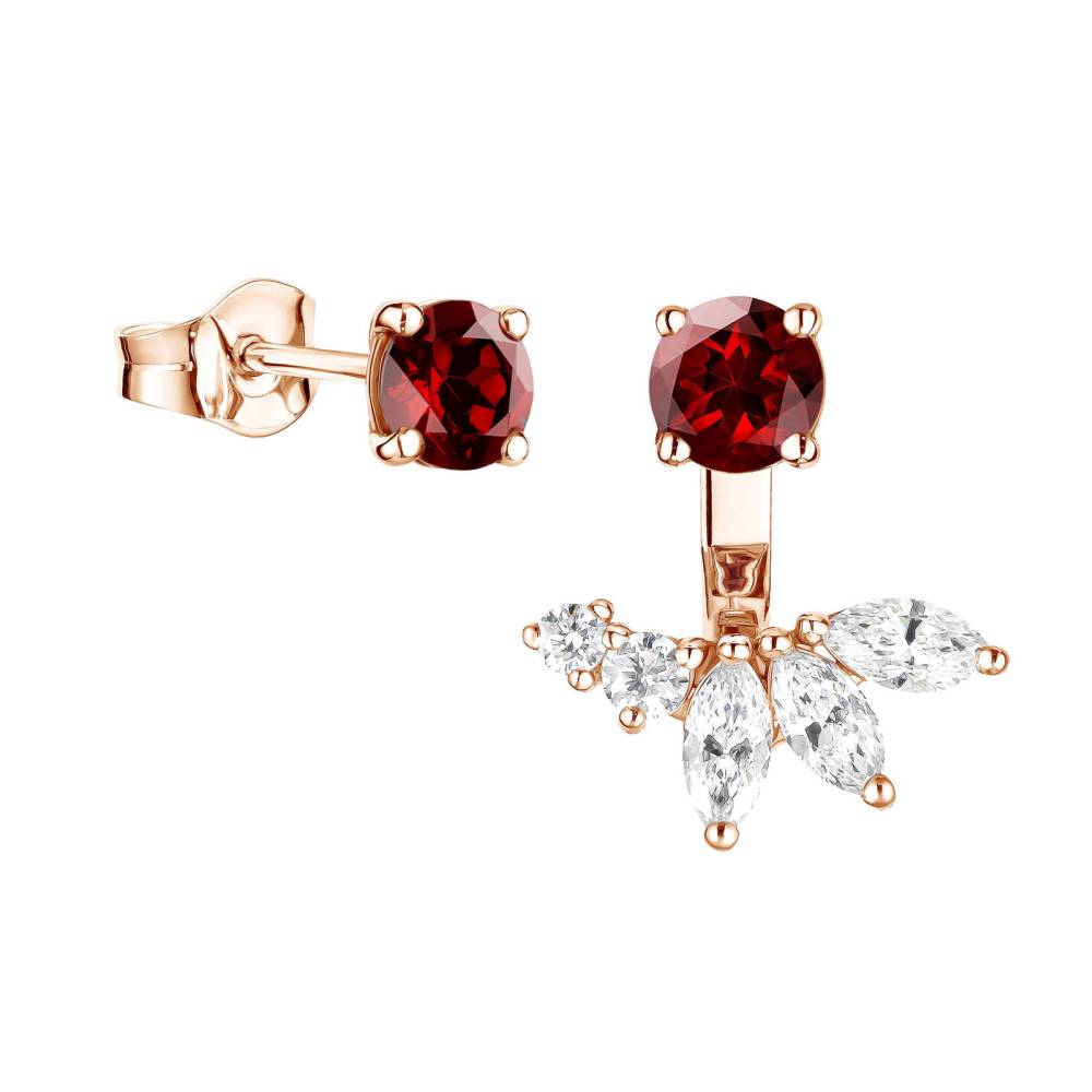 Boucles d'oreilles Or rose Grenat et diamants EverBloom Asymétriques 2