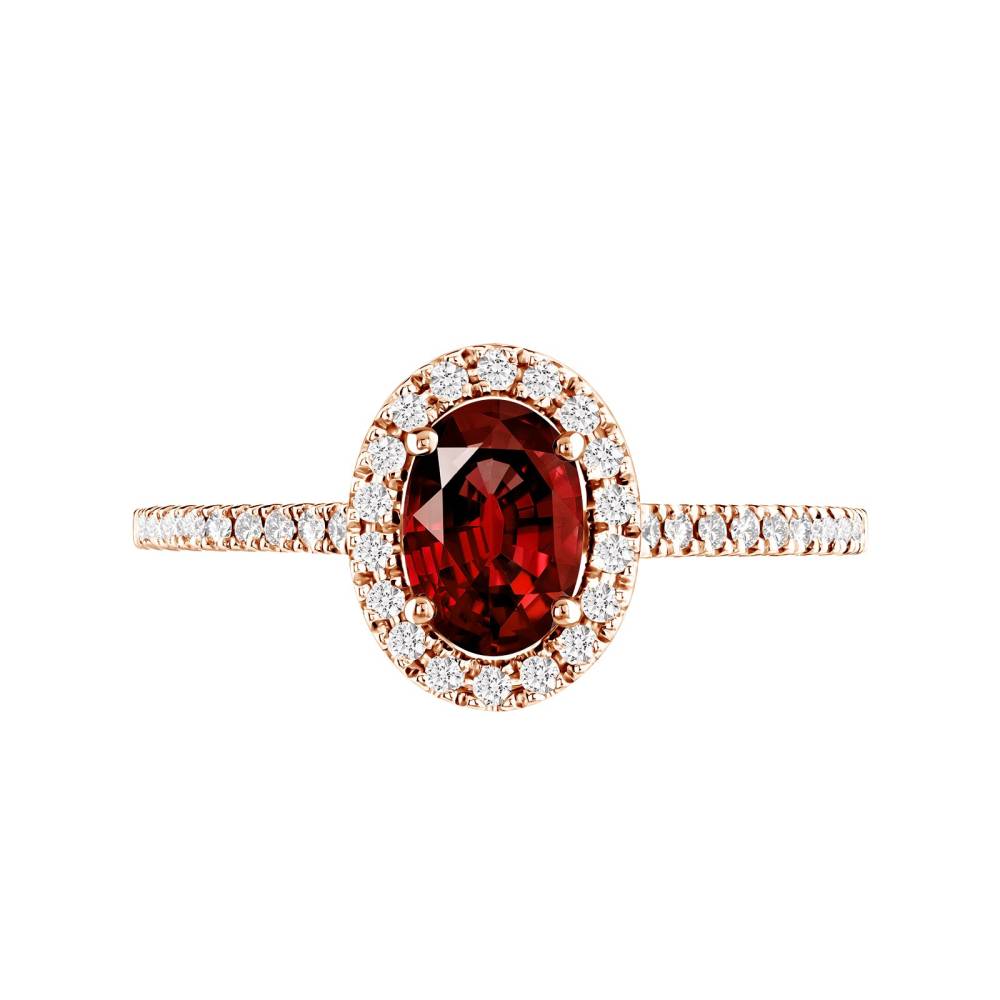 Ring Rose gold Garnet and diamonds Rétromantique Ovale Pavée 2