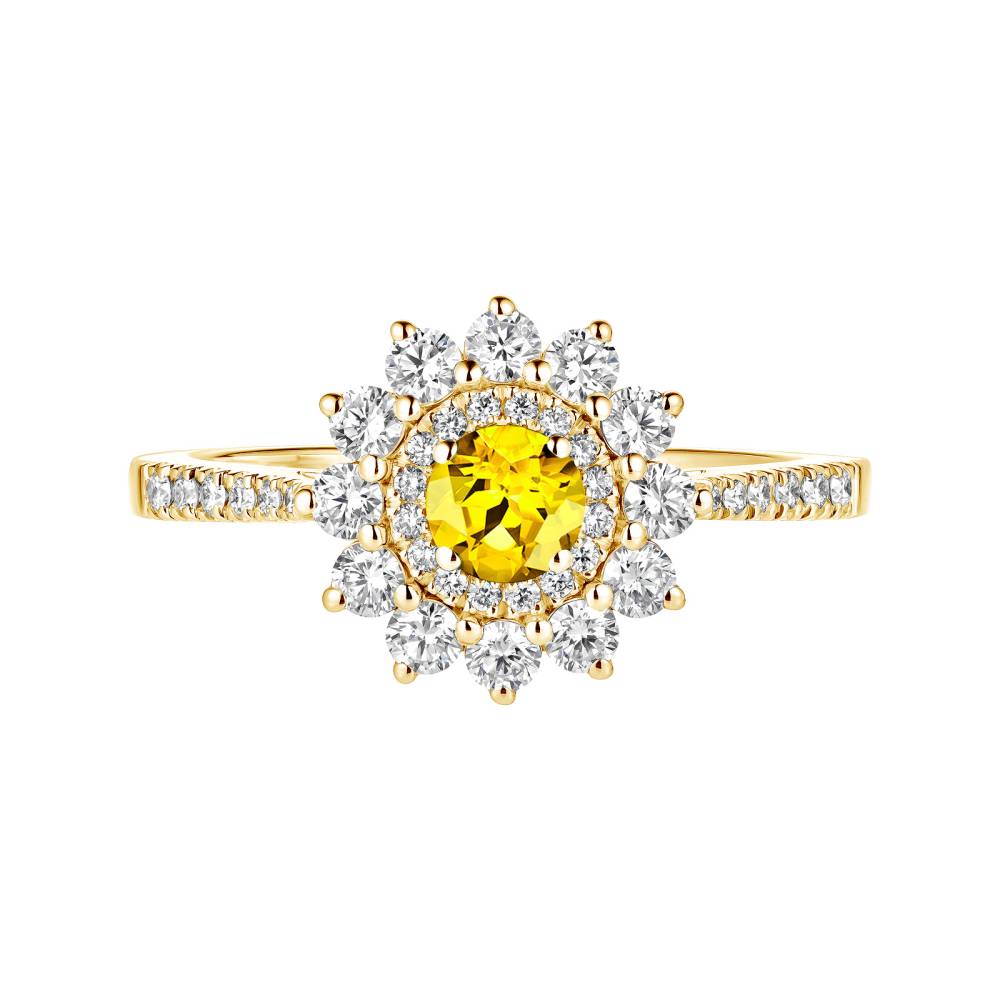 Ring Yellow gold Yellow Sapphire and diamonds Lefkos 4 mm Pavée 2