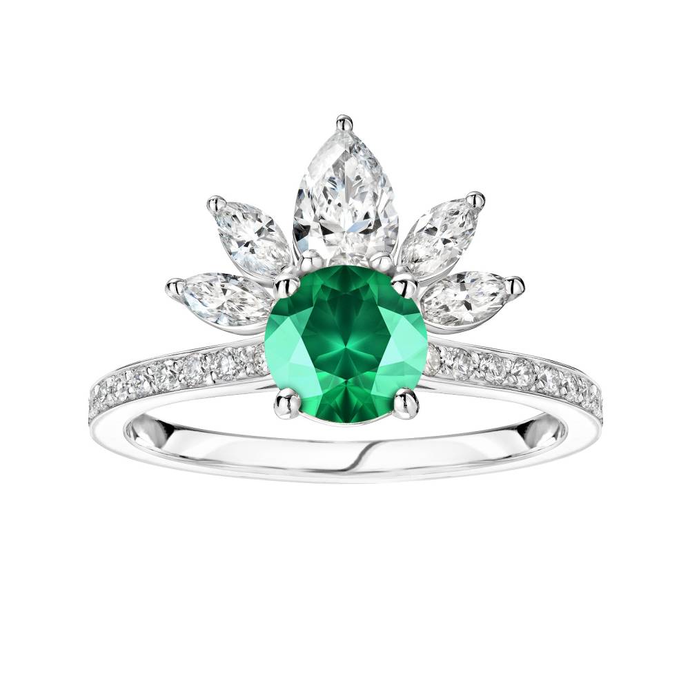 Ring Platinum Emerald and diamonds EverBloom Pavée 2