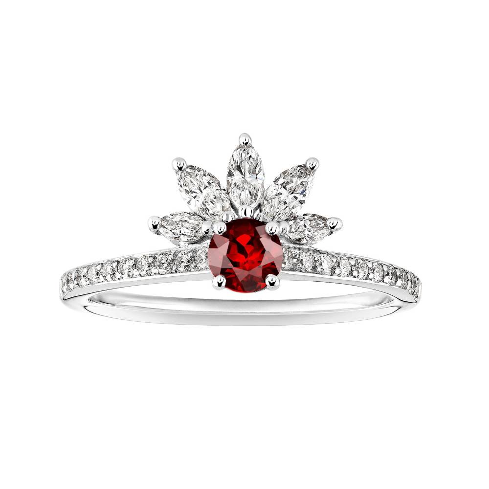 Ring White gold Garnet and diamonds EverBloom Pavée 4 mm 2