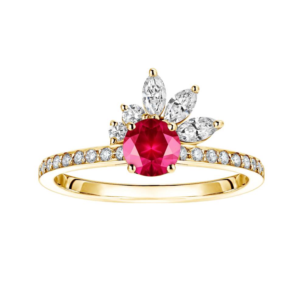 Ring Gelbgold Rubin und diamanten Little EverBloom Pavée 2