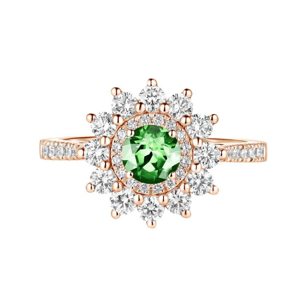 Bague Or rose Tsavorite et diamants Lefkos 5 mm Pavée 2