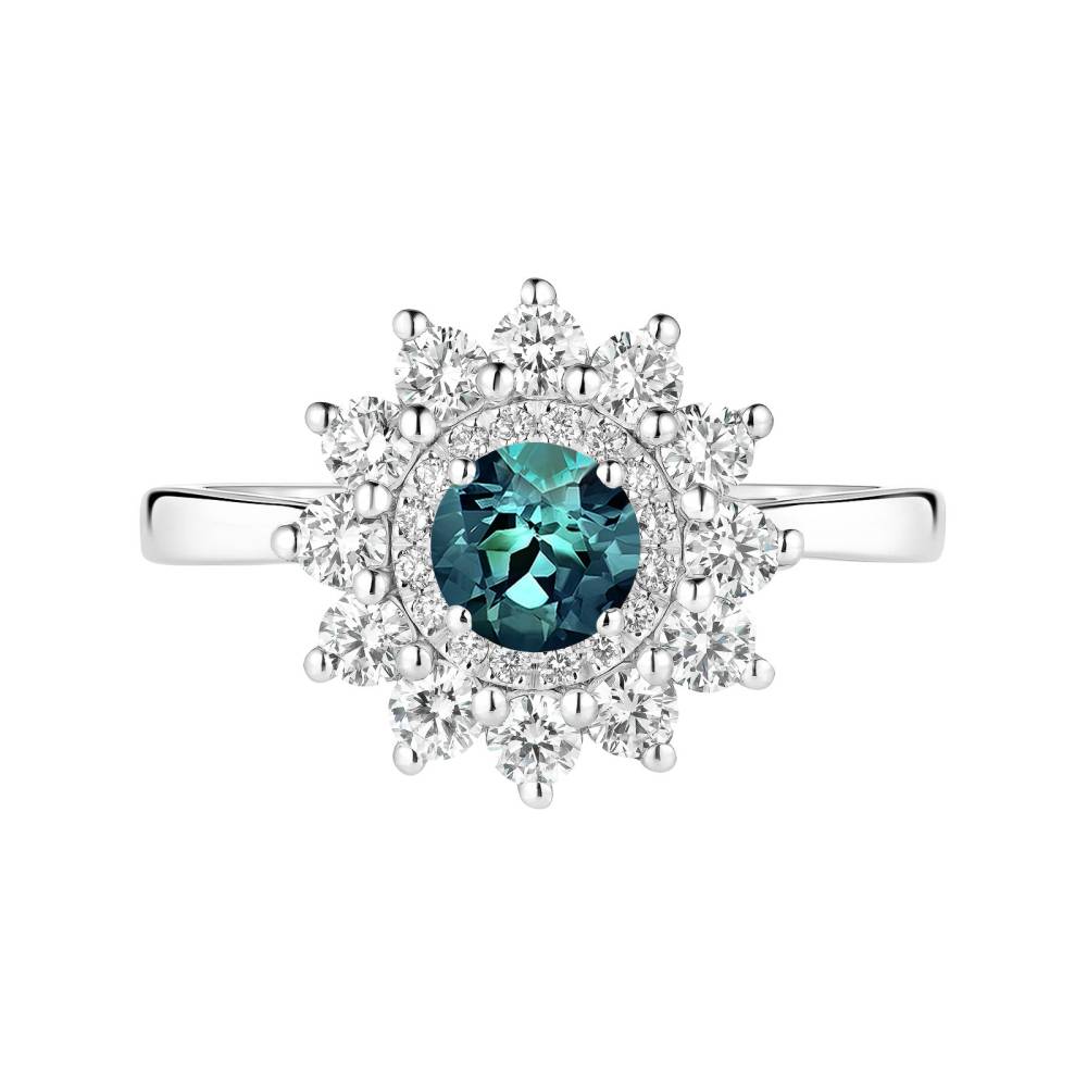 Ring White gold Teal Sapphire and diamonds Lefkos 5 mm 2