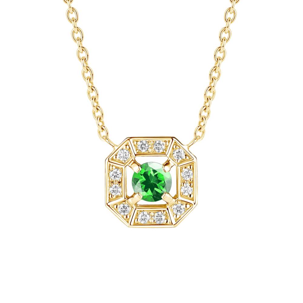 Pendentif Or jaune Tsavorite et diamants Art Déco Rond 4 mm 2