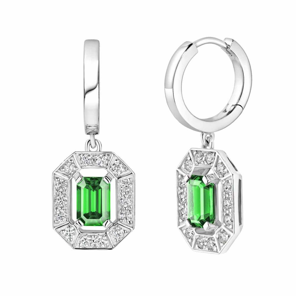 Boucles d'oreilles Or blanc Tsavorite et diamants Art Déco 2