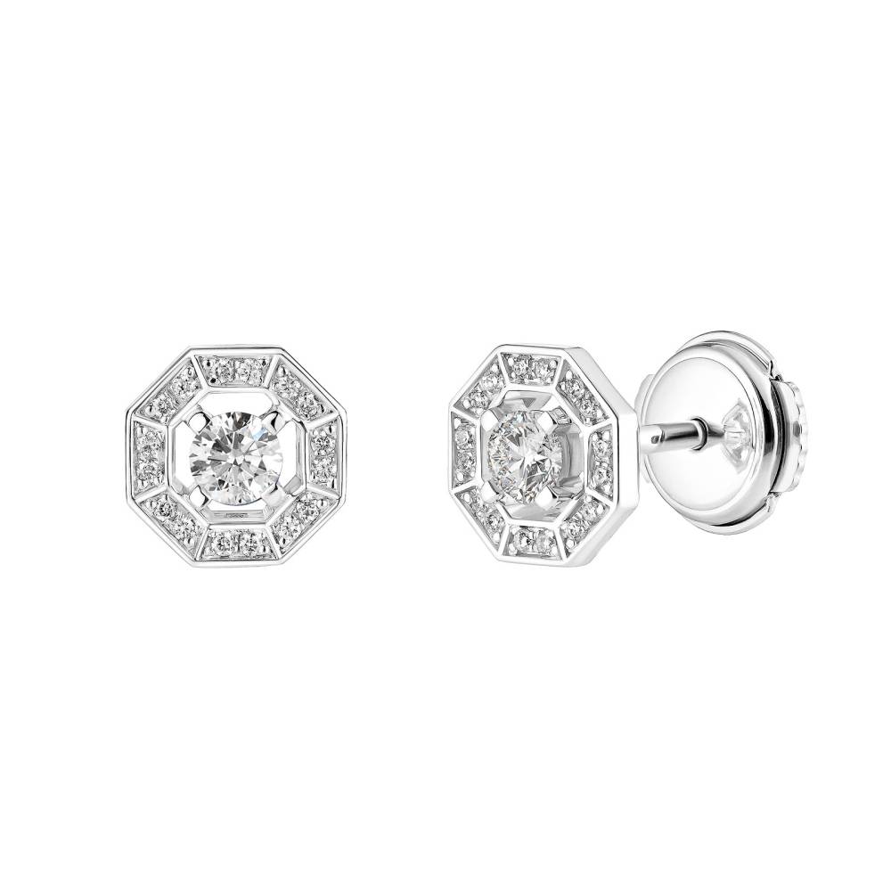 Boucles d'oreilles Or blanc Diamant Art Déco Rond XS 2