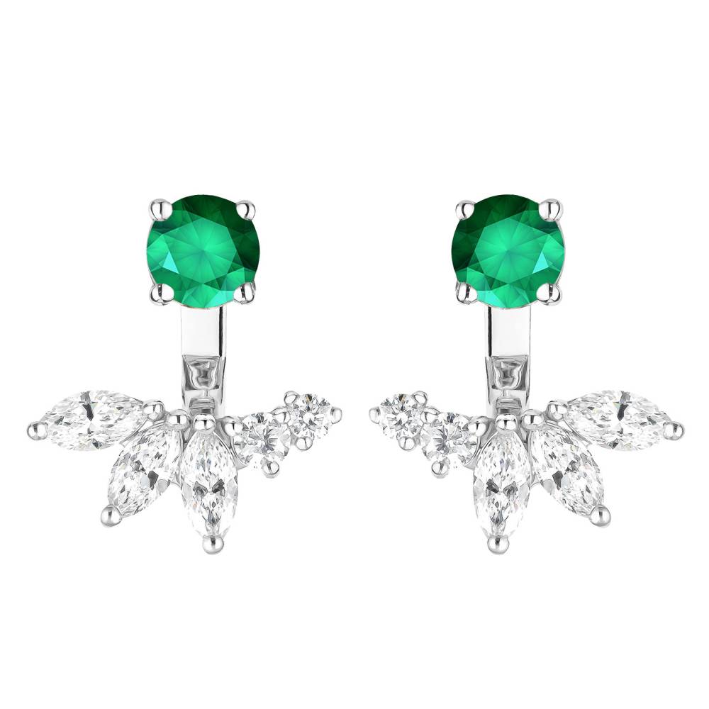 Earrings White gold Emerald and diamonds EverBloom Symétriques 2