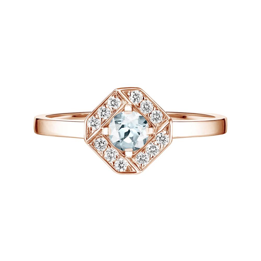 Ring Roségold Aquamarin und diamanten Plissage Rond 4 mm 2