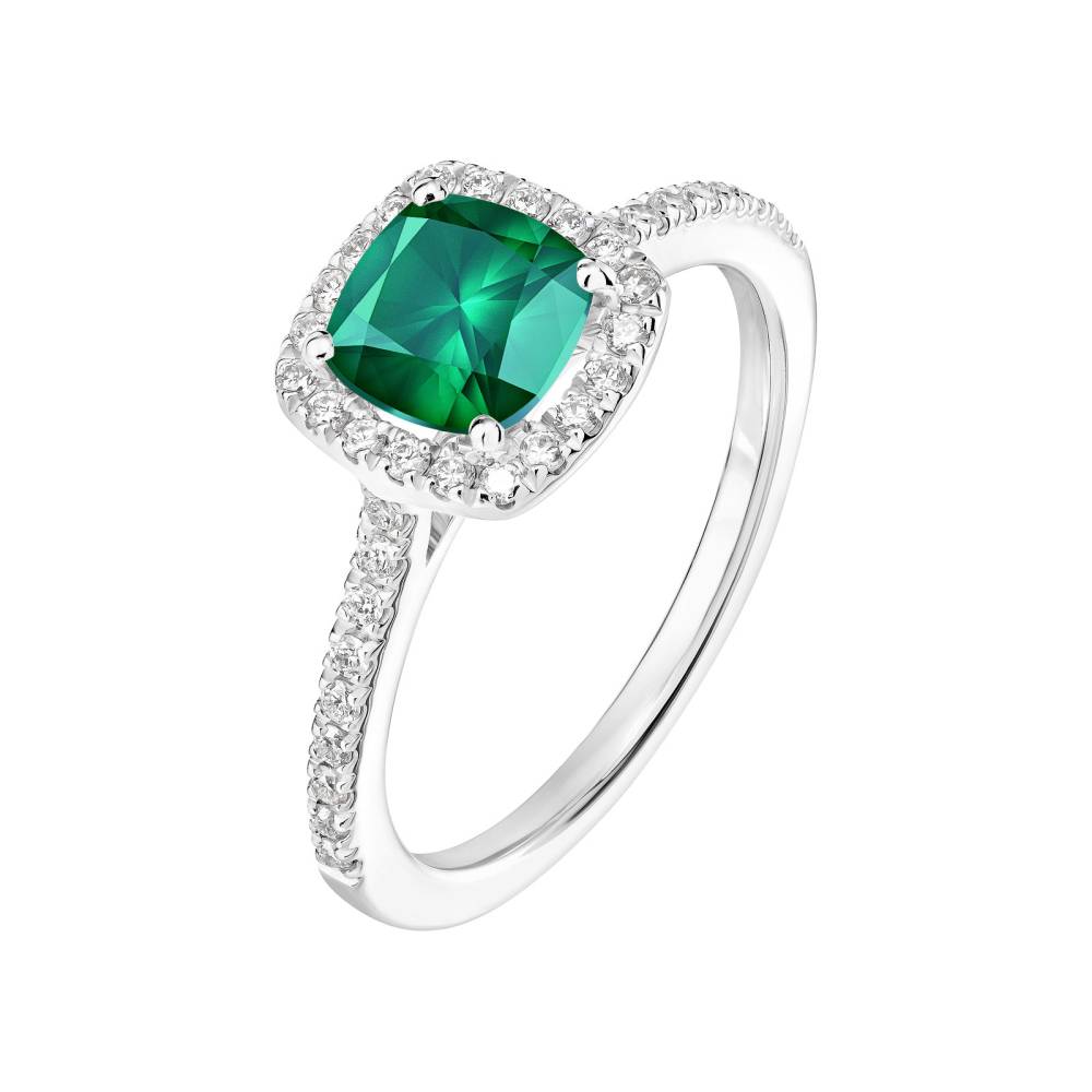 Ring Platin Smaragdgrün und diamanten Rétromantique Coussin Pavée 2