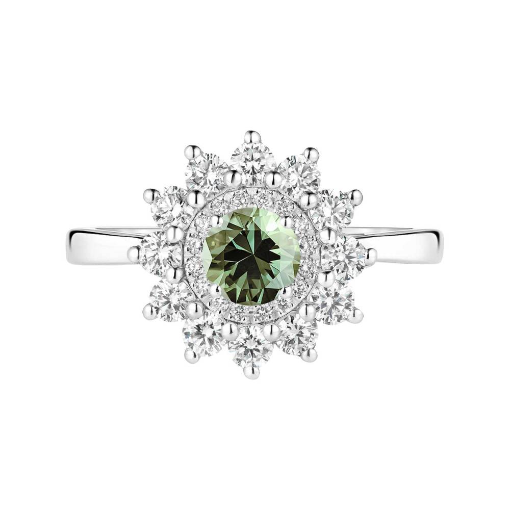 Bague Or blanc Saphir Vert et diamants Lefkos 5 mm 2