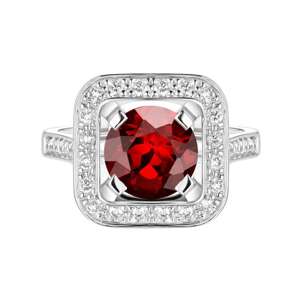 Ring White gold Garnet and diamonds Art Déco Rond 8 mm 2