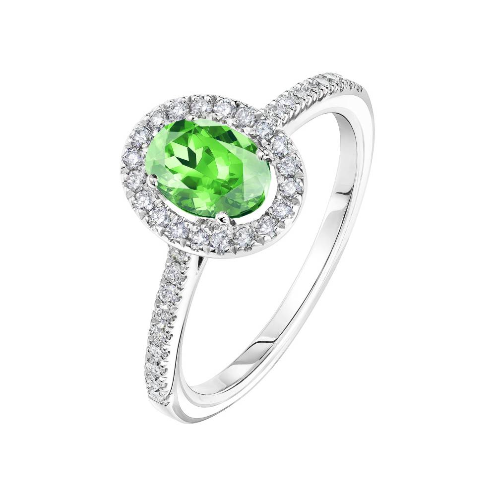 Bague Or blanc Tsavorite et diamants Rétromantique Ovale Pavée 2