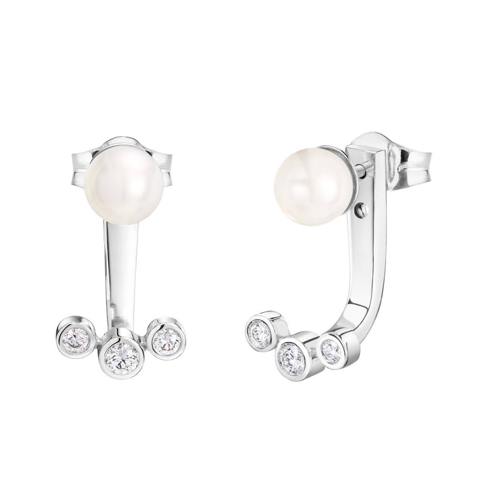 Boucles d'oreilles Or blanc Perle et diamants Gemmiaou Grrr 2