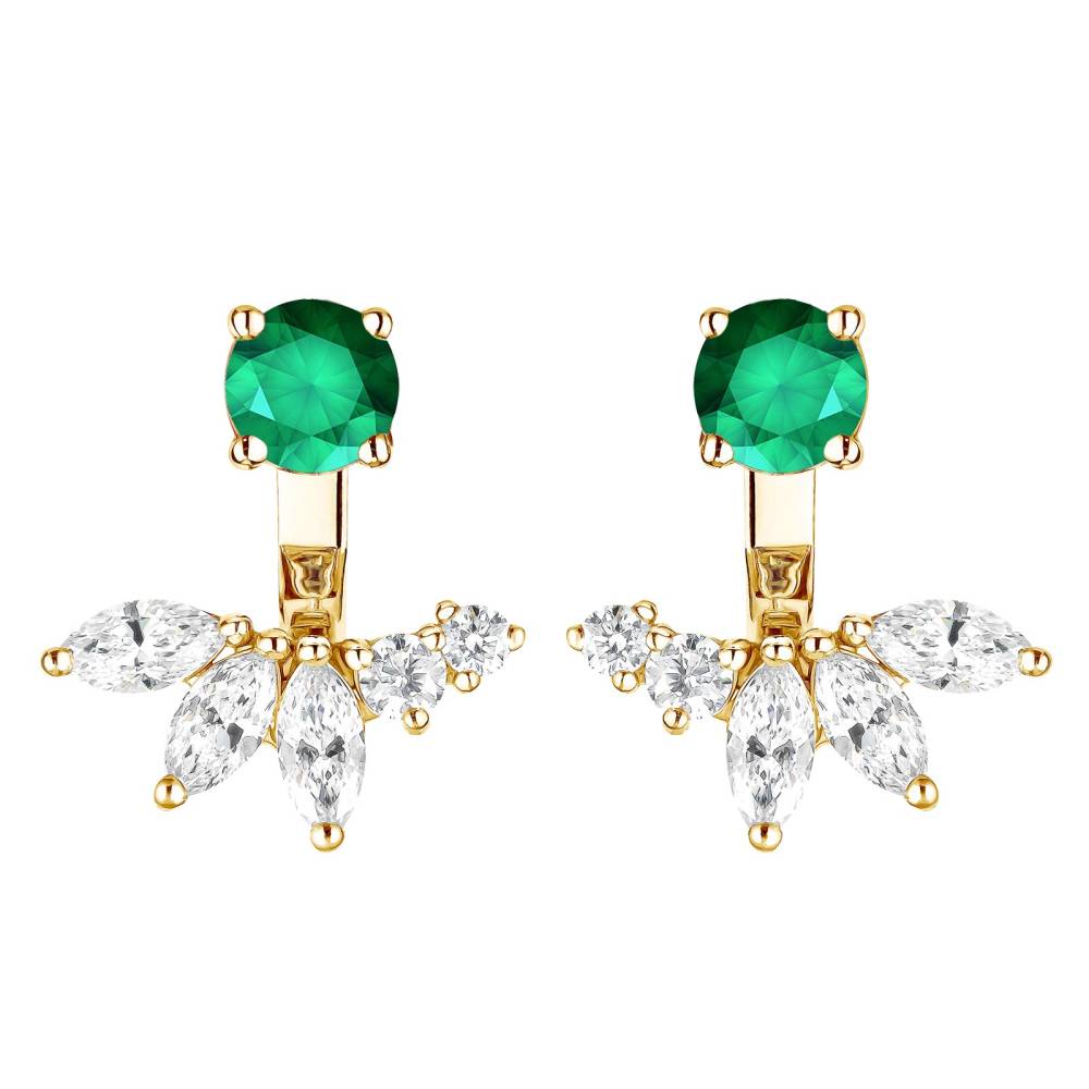 Earrings Yellow gold Emerald and diamonds EverBloom Symétriques 2