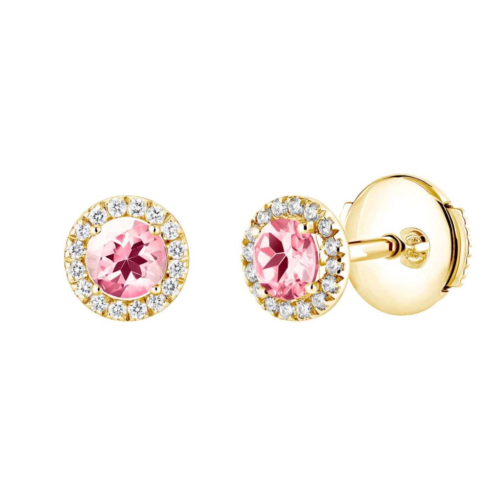 Boucles d'oreilles Or jaune Tourmaline et diamants Rétromantique S 2