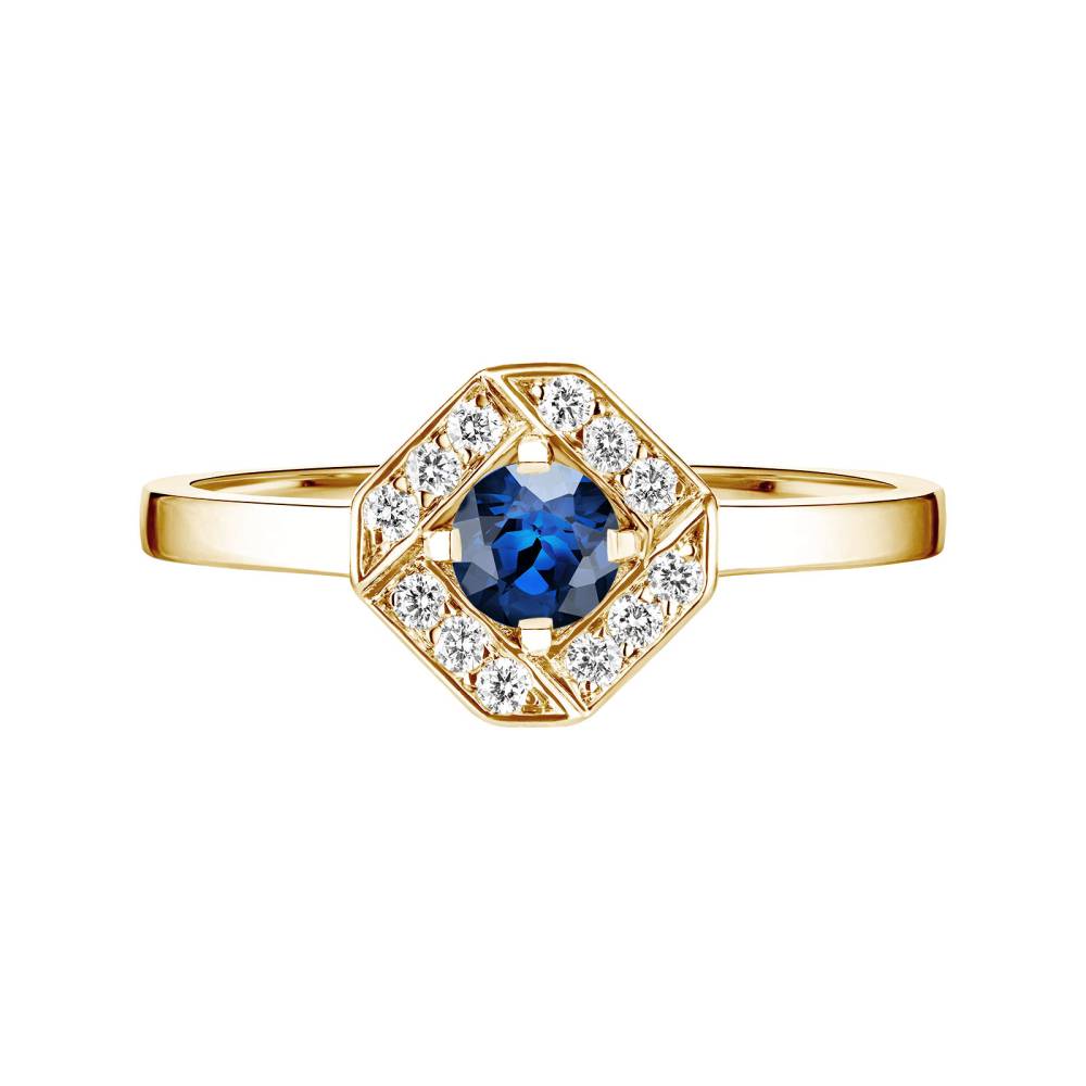 Ring Yellow gold Sapphire and diamonds Plissage Rond 4 mm 2