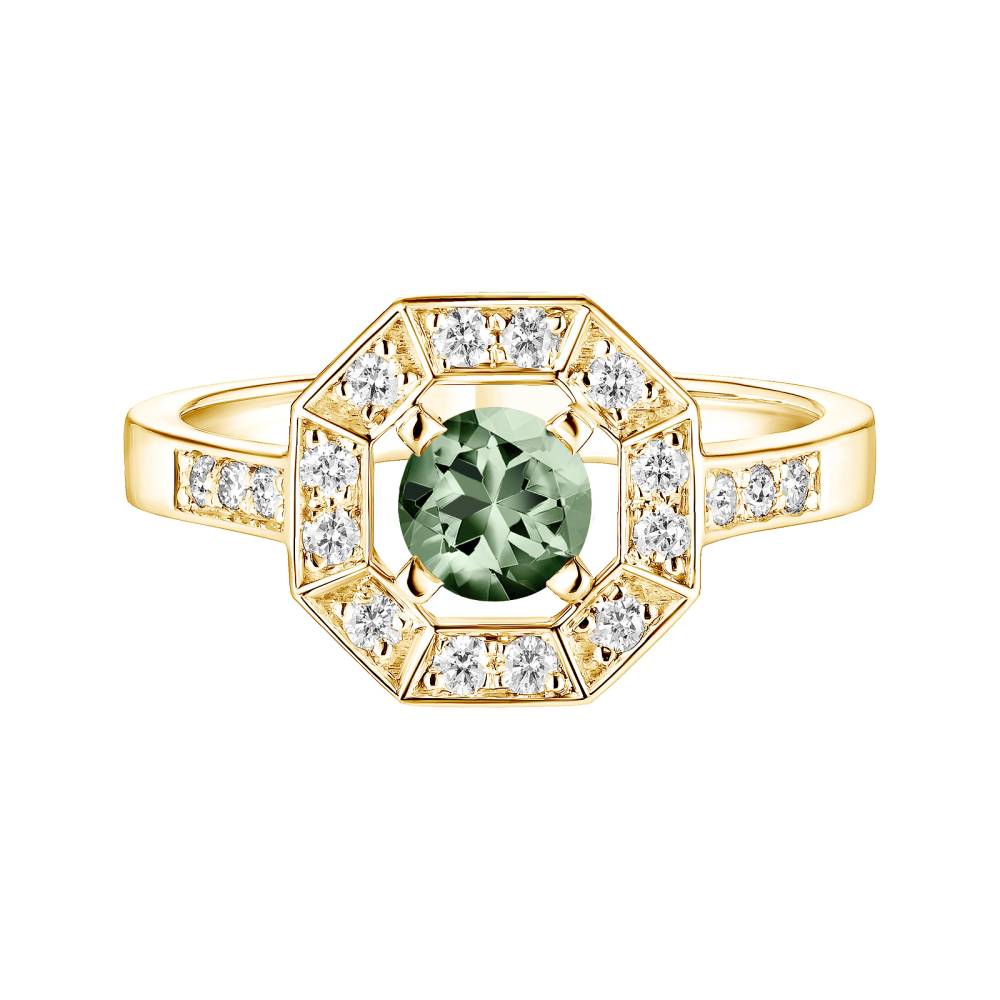 Ring Yellow gold Green Sapphire and diamonds Art Déco Rond 5 mm 2