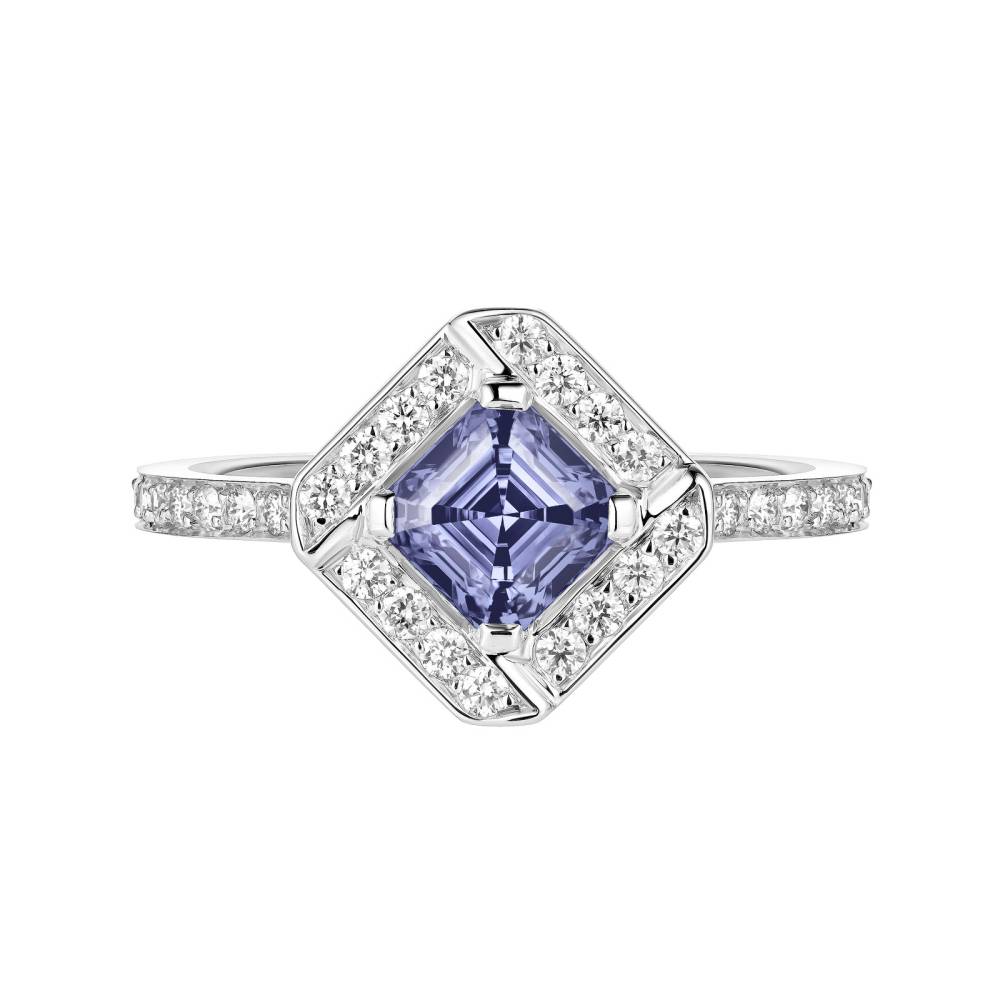 Bague Or blanc Tanzanite et diamants Plissage 2