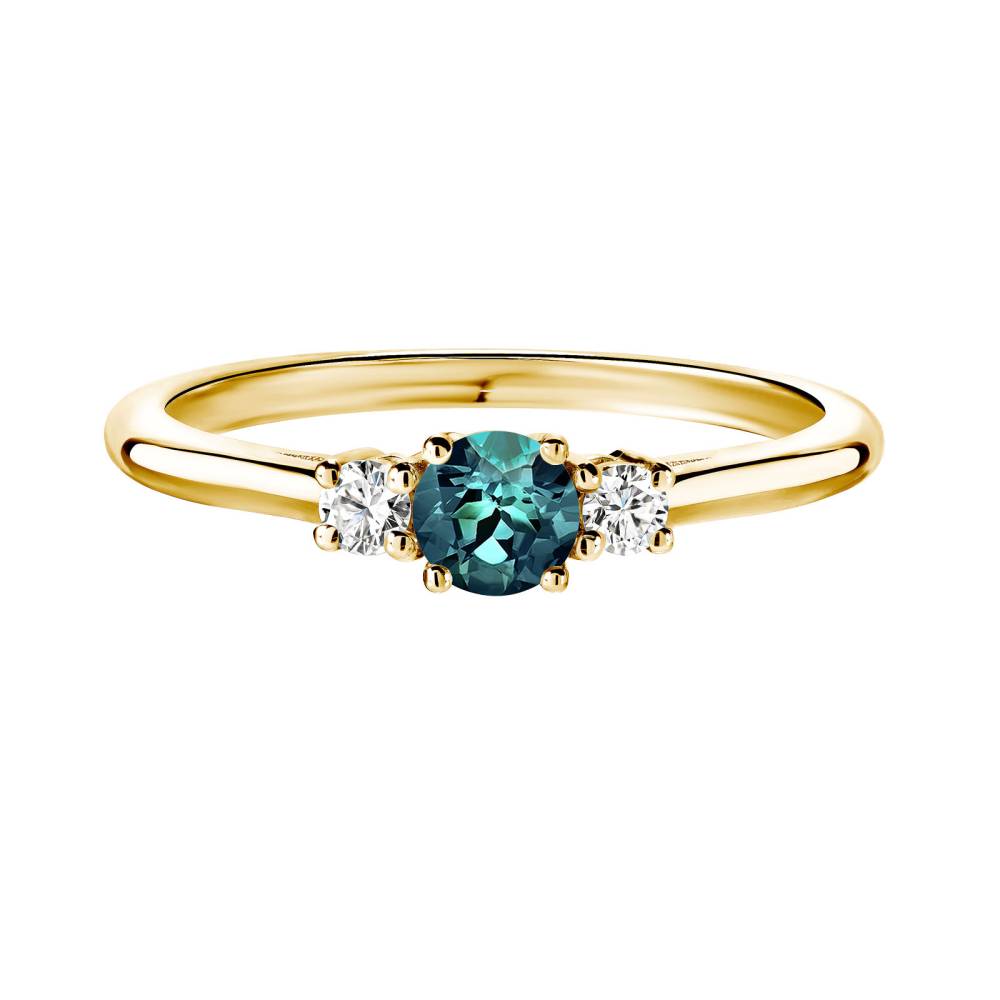 Ring Yellow gold Teal Sapphire and diamonds Baby Lady Duo 2