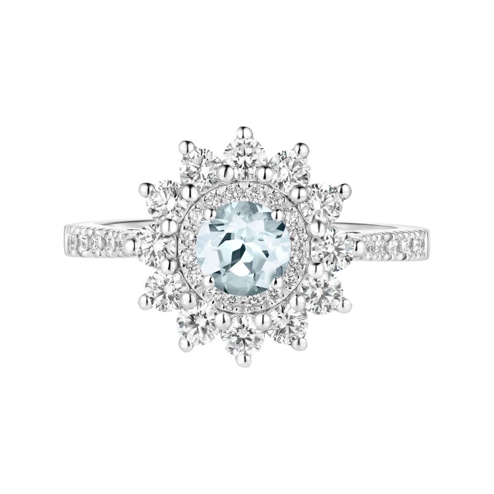 Ring White gold Aquamarine and diamonds Lefkos 5 mm Pavée 2