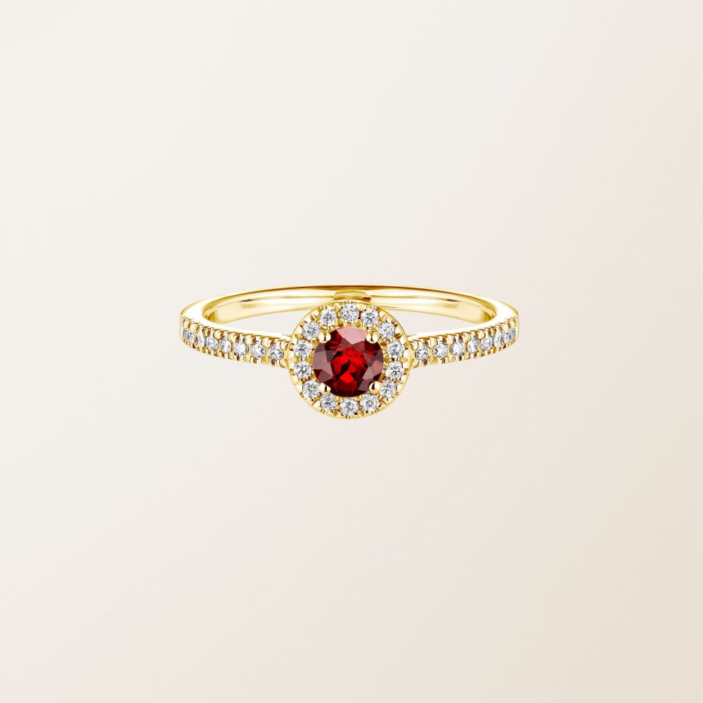 Bague Or jaune Grenat et diamants Rétromantique S Pavée 2