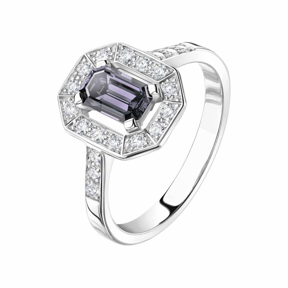 Ring Platinum Grey Spinel and diamonds Art Déco 2