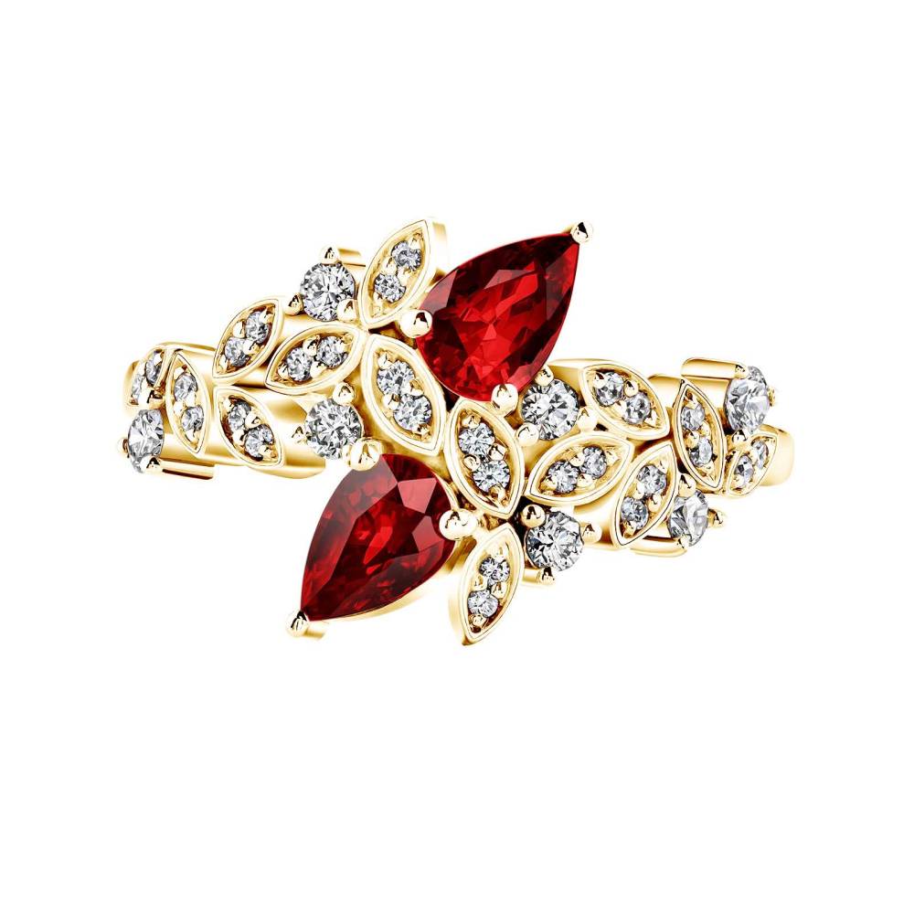 Ring Yellow gold Garnet and diamonds EverBloom Toi & Moi 2