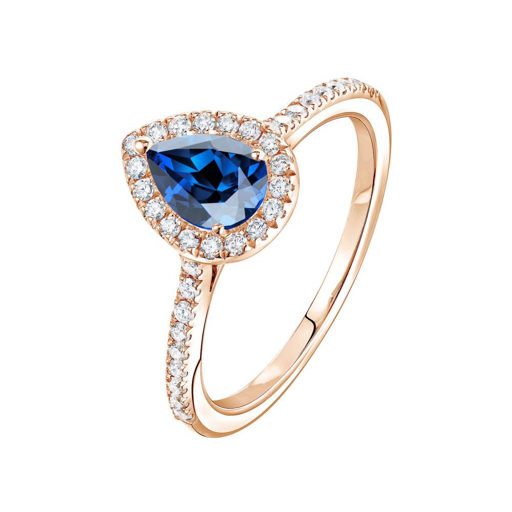 Ring Rose gold Sapphire and diamonds Rétromantique Poire Pavée 2