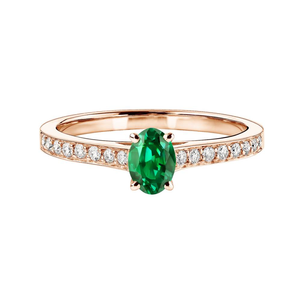 Ring Rose gold Emerald and diamonds Lady Ovale Pavée 2