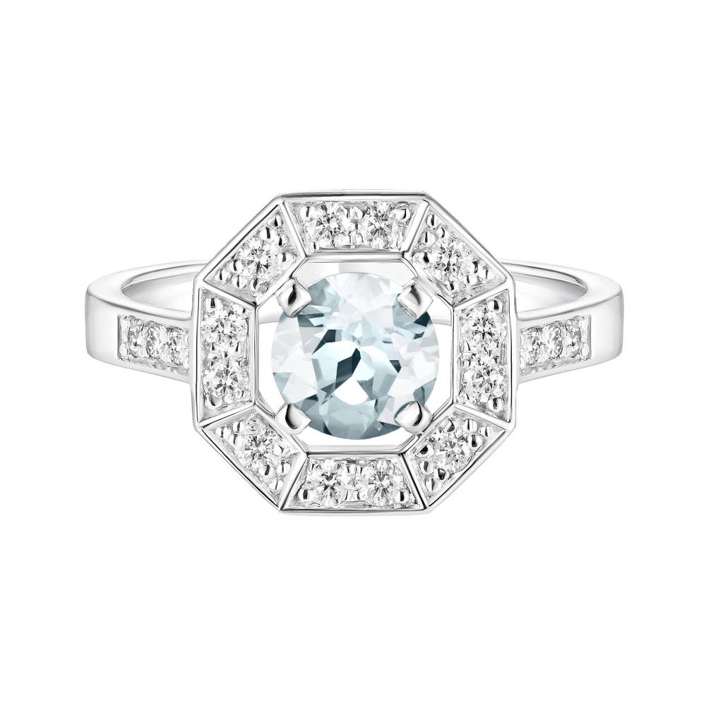 Ring White gold Aquamarine and diamonds Art Déco Rond 6 mm 2