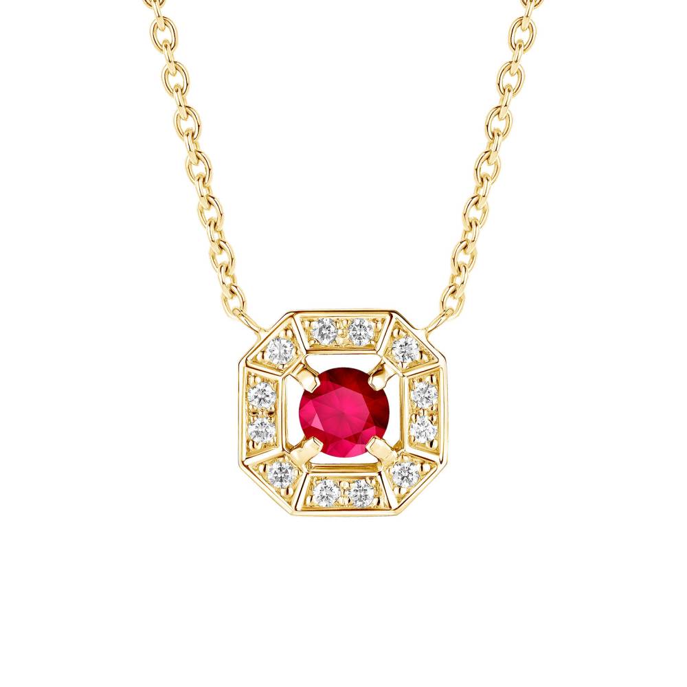 Pendentif Or jaune Rubis et diamants Art Déco Rond 4 mm 2