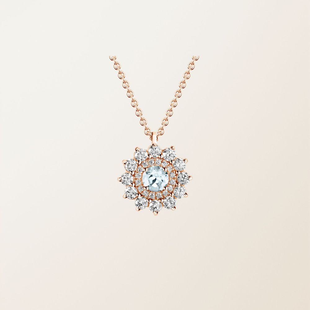 Pendentif Or rose Aigue-marine et diamants Lefkos 2